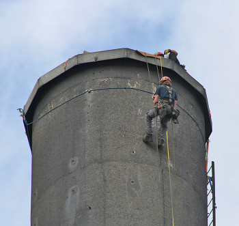 Inspecting an industrial chimney